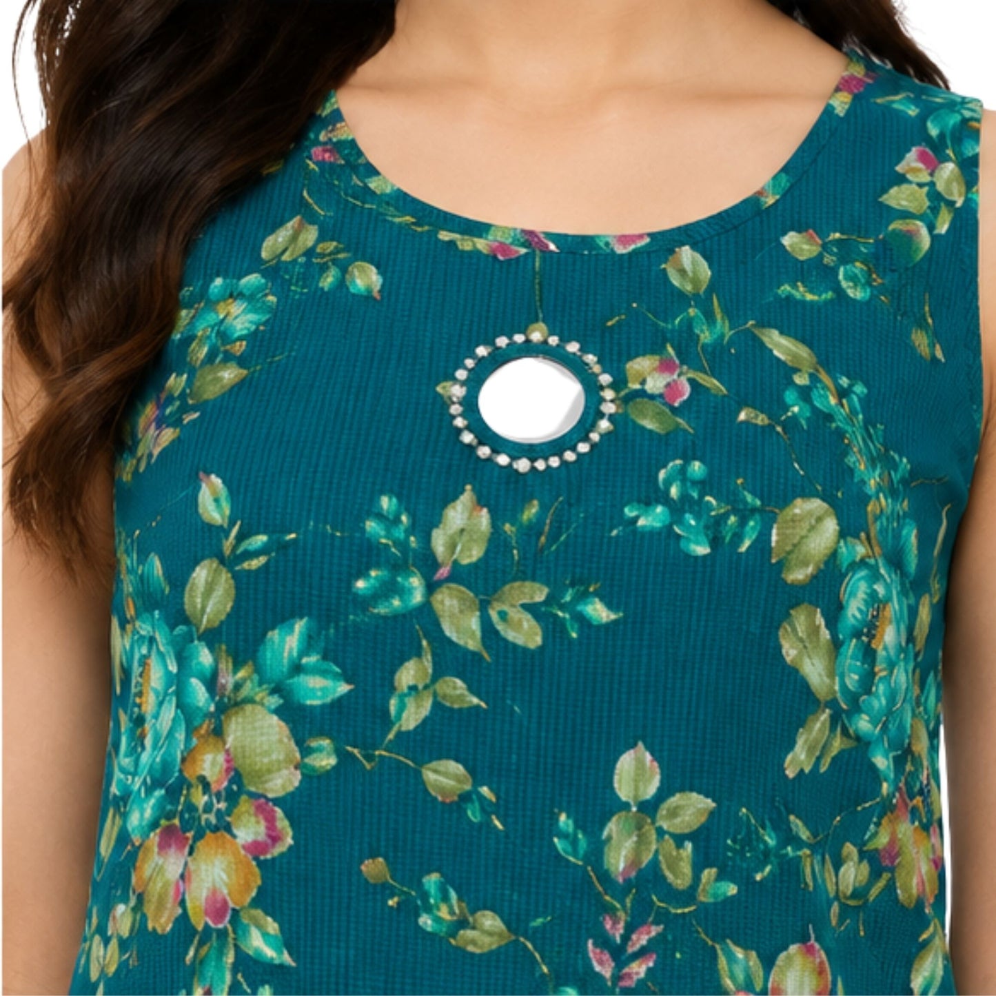 Teal Floral Printed Sleeveless Kurta & Palazzo Set