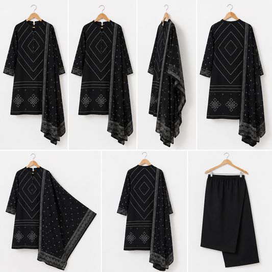 Black Geometric Printed kurta Set