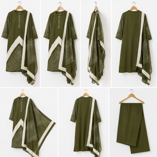 Olive Green Tie-Dye Shibori kurta Set