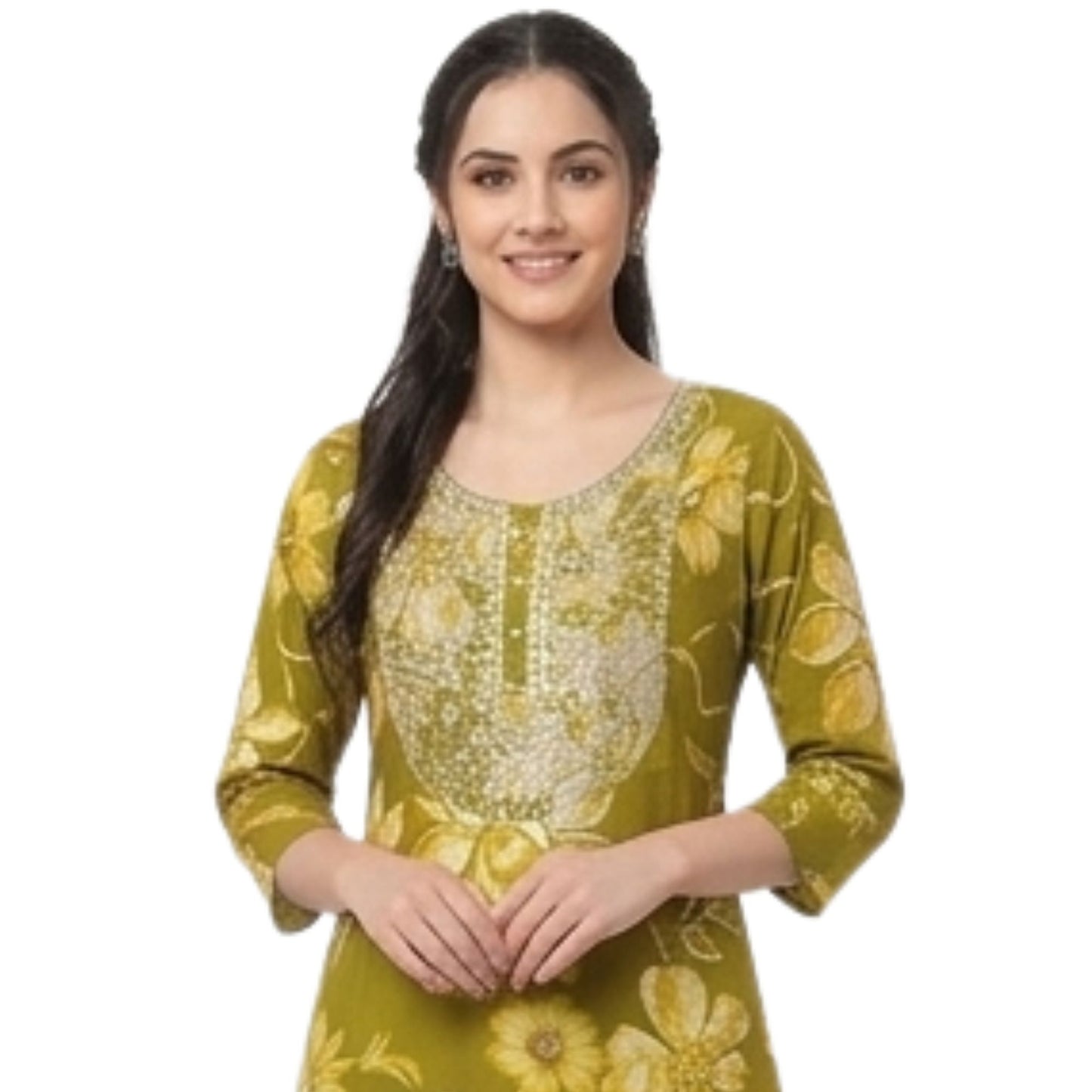 Olive Floral Printed Kurti