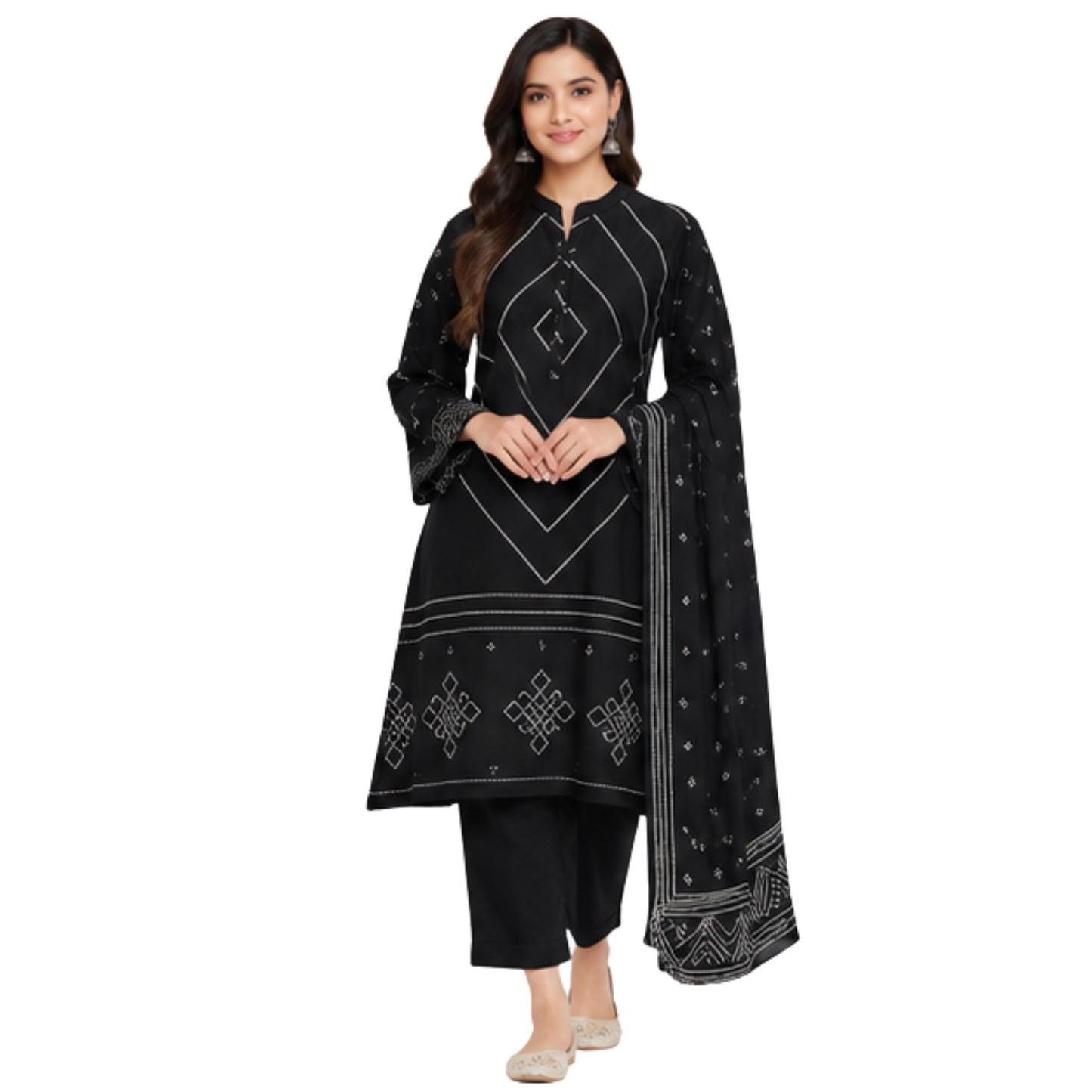 Black Geometric Printed kurta Set