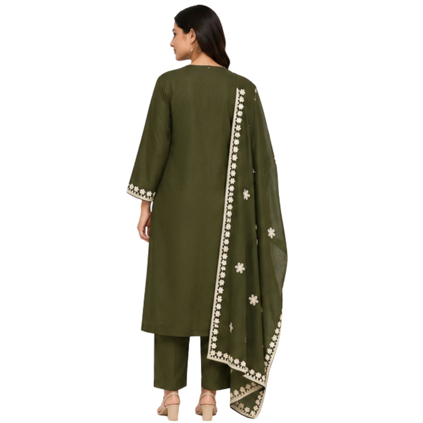 Deep Olive Green Embroidered kurta Set