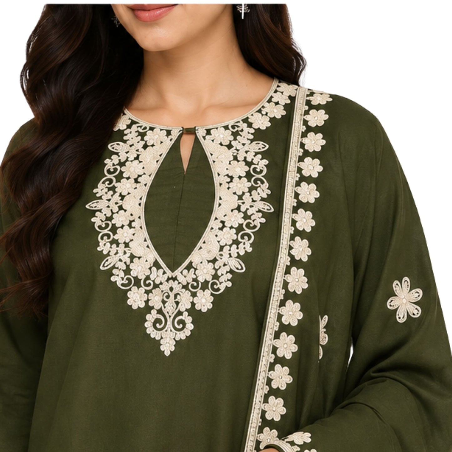 Deep Olive Green Embroidered kurta Set