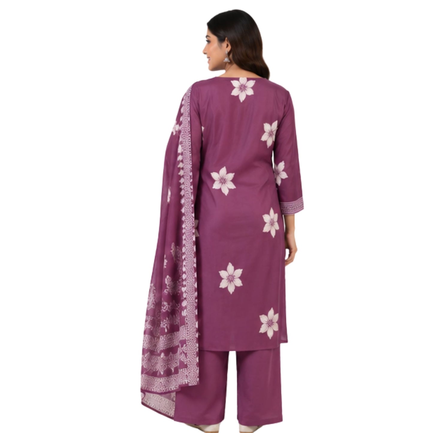 Mauve Purple Floral Printed Suit Set