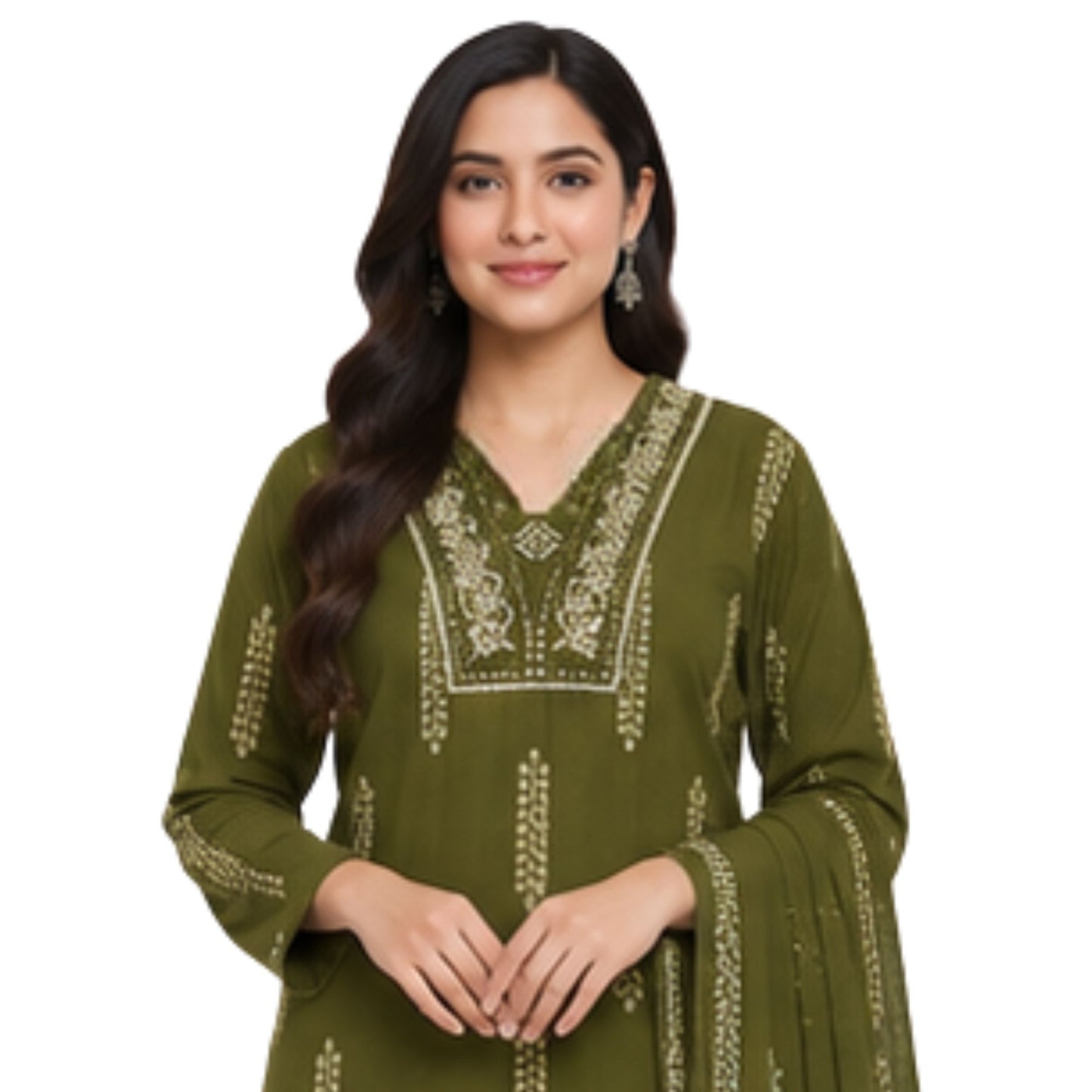 Olive Green Printed Kurta Set