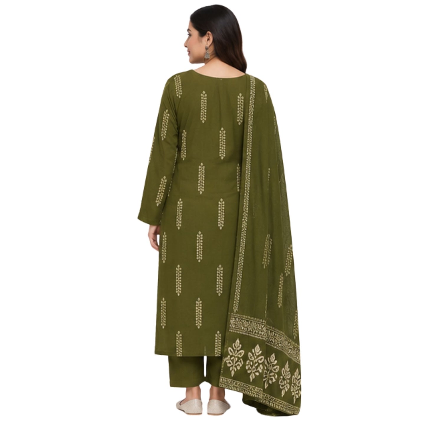 Olive Green Printed Kurta Set