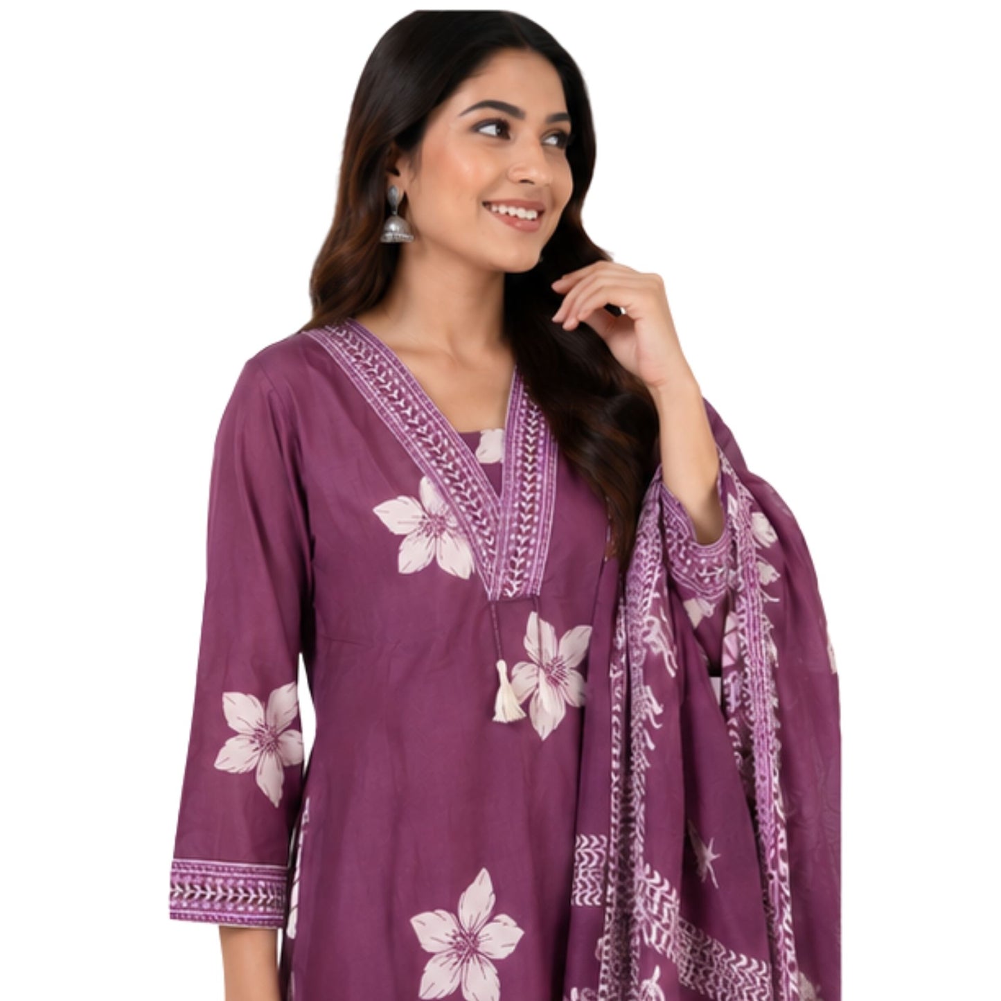 Mauve Purple Floral Printed Suit Set