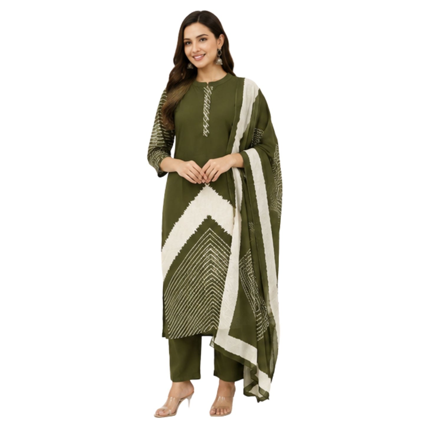 Olive Green Tie-Dye Shibori kurta Set
