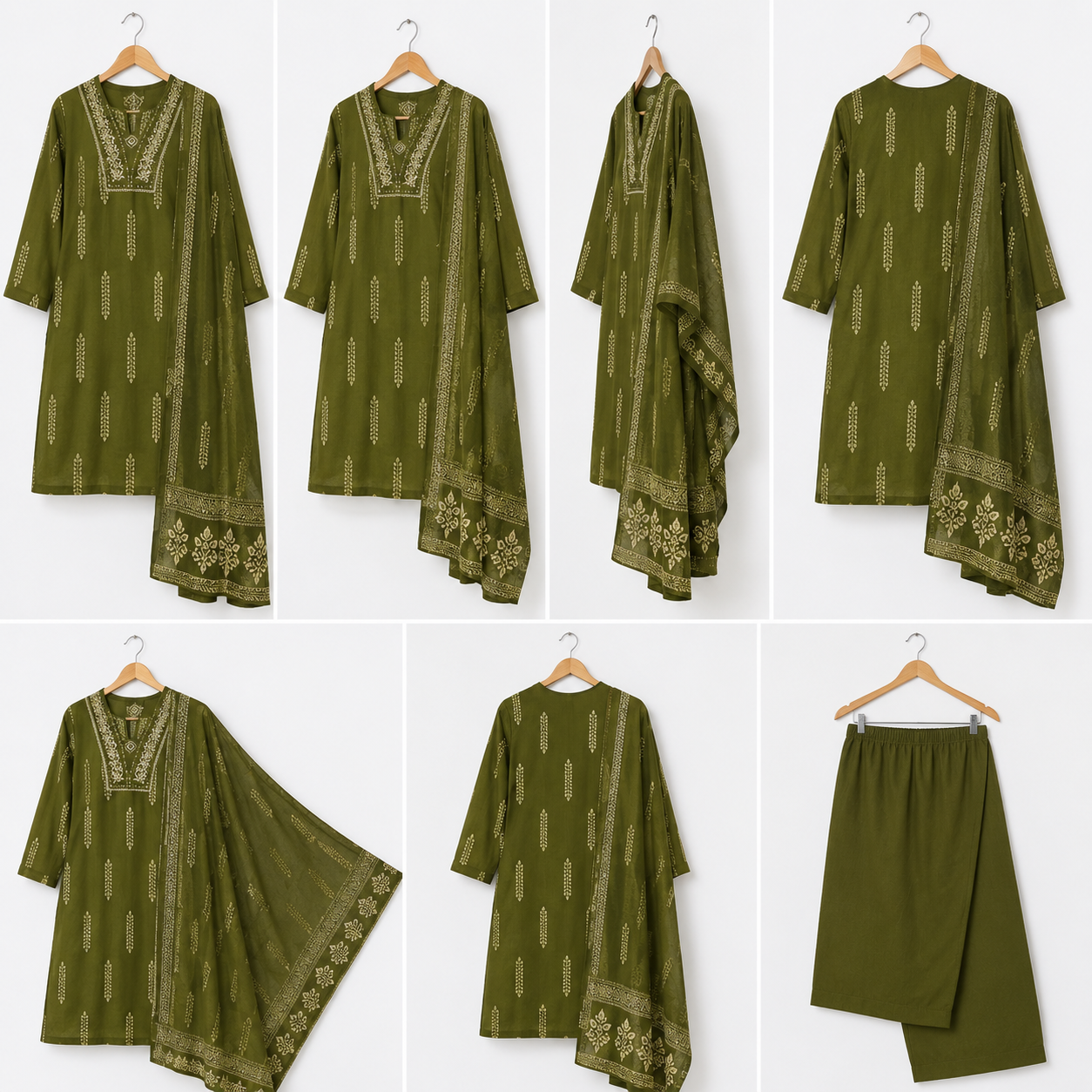 Olive Green Printed Kurta Set
