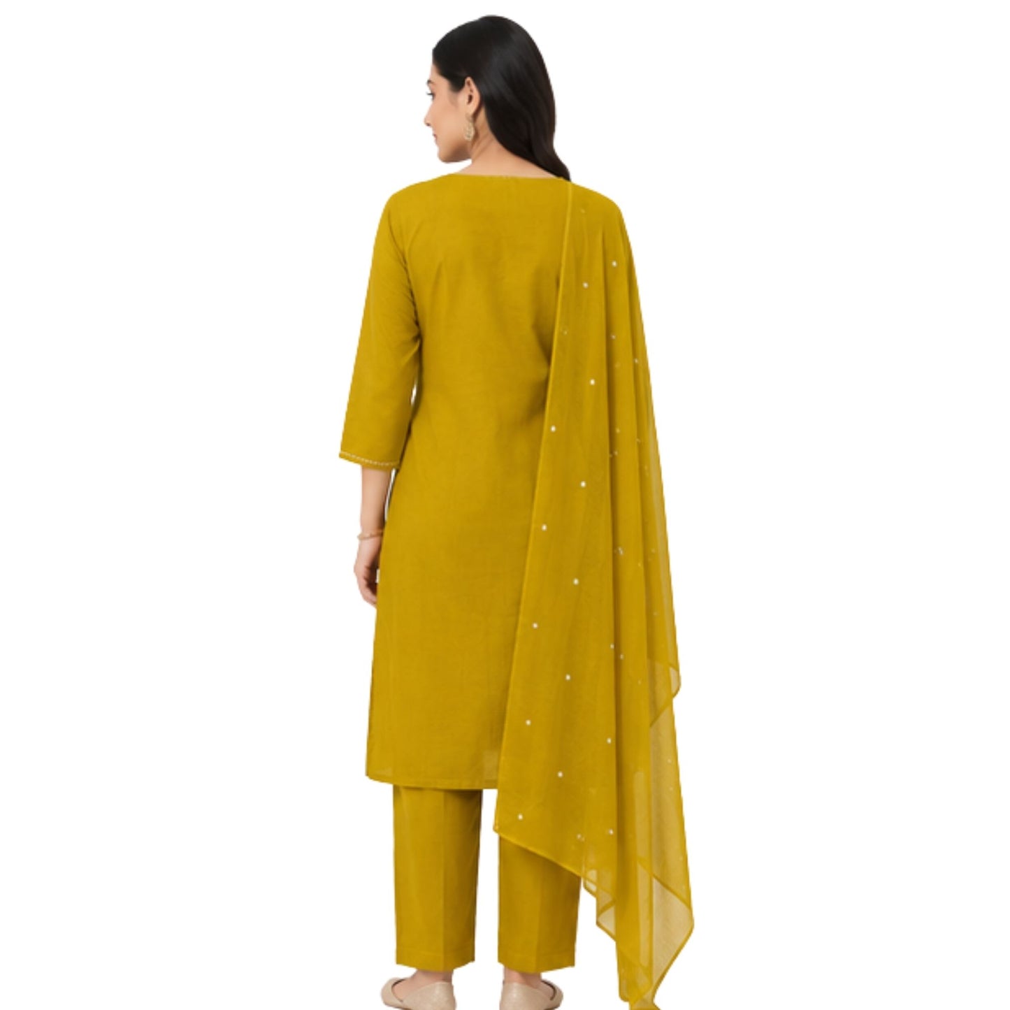 Mustard Yellow Floral Contour Embroidered kurta set