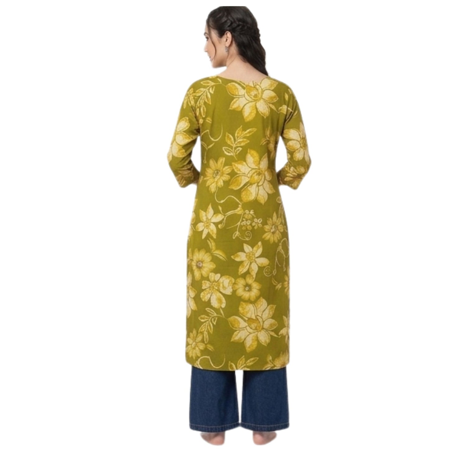 Olive Floral Printed Kurti