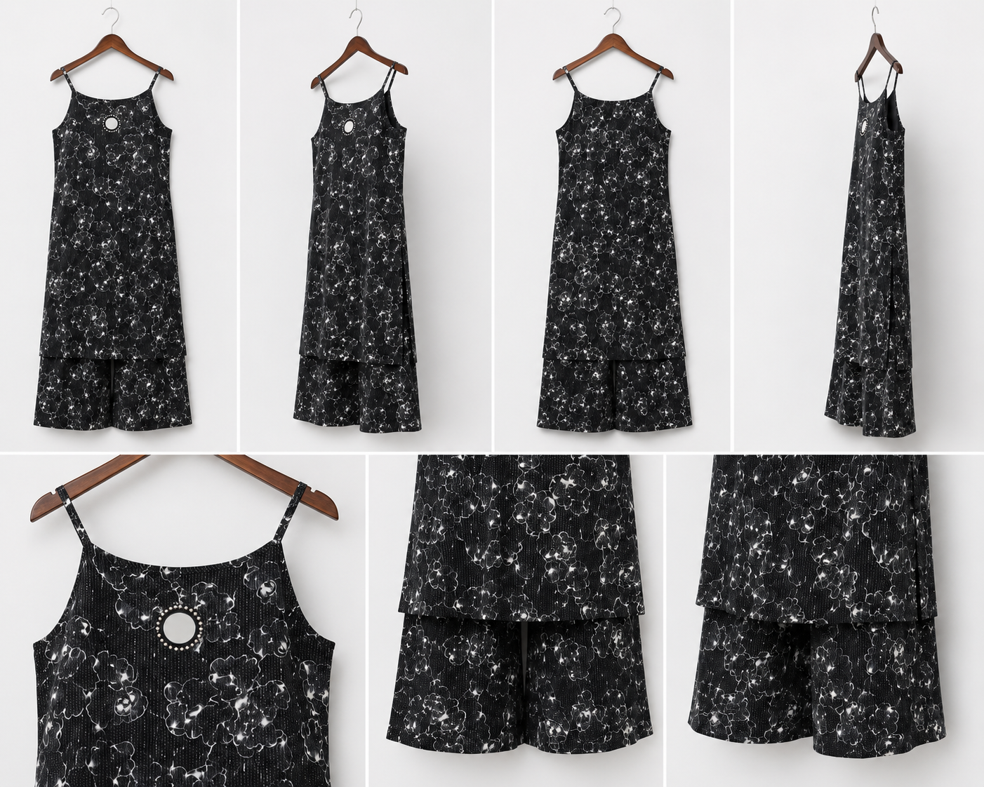 Elegant Black Floral Print Strappy Kurta Set with Wide-Leg Palazzos
