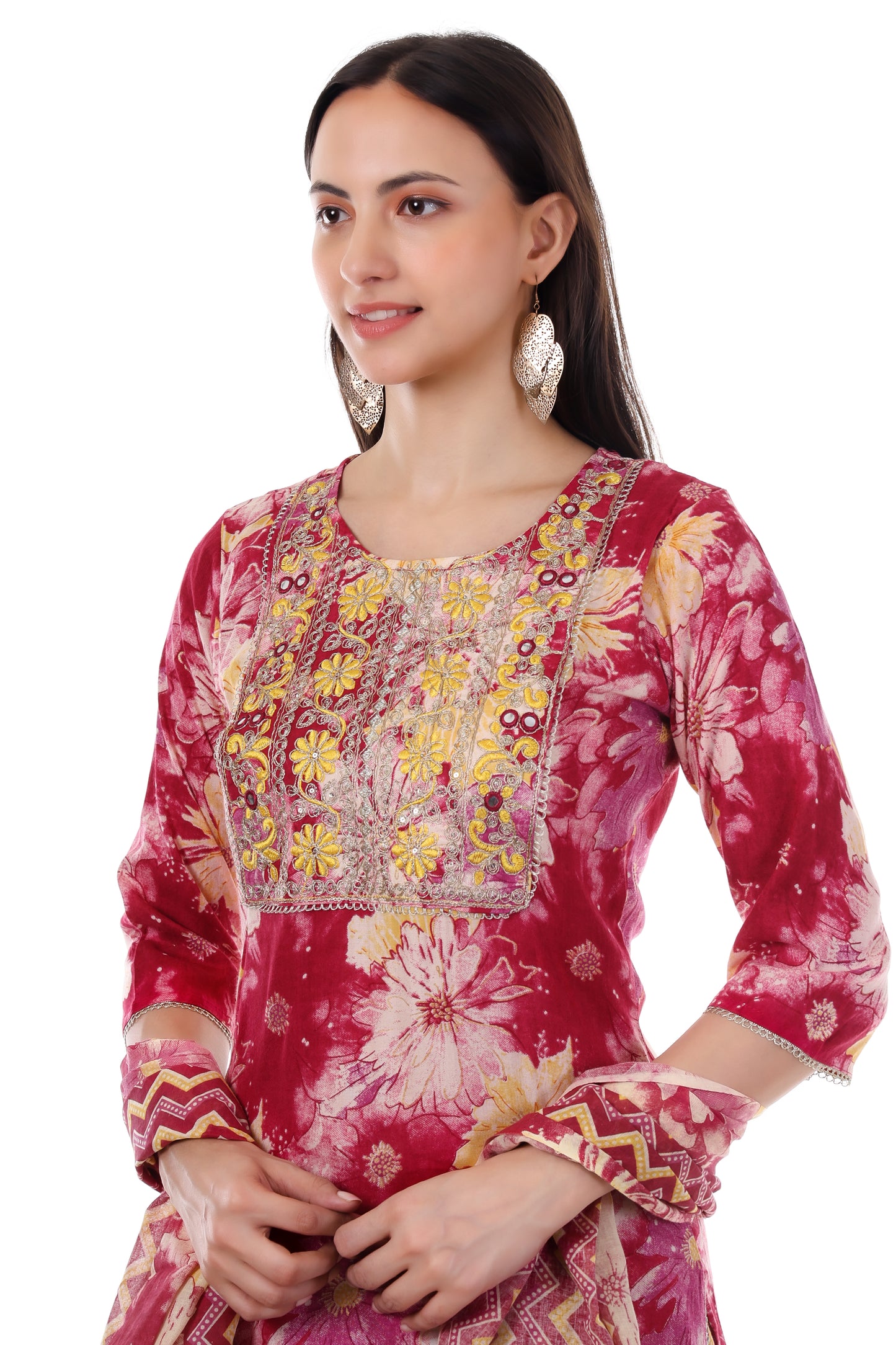 Maroon printed kurta with a pants and dupatta