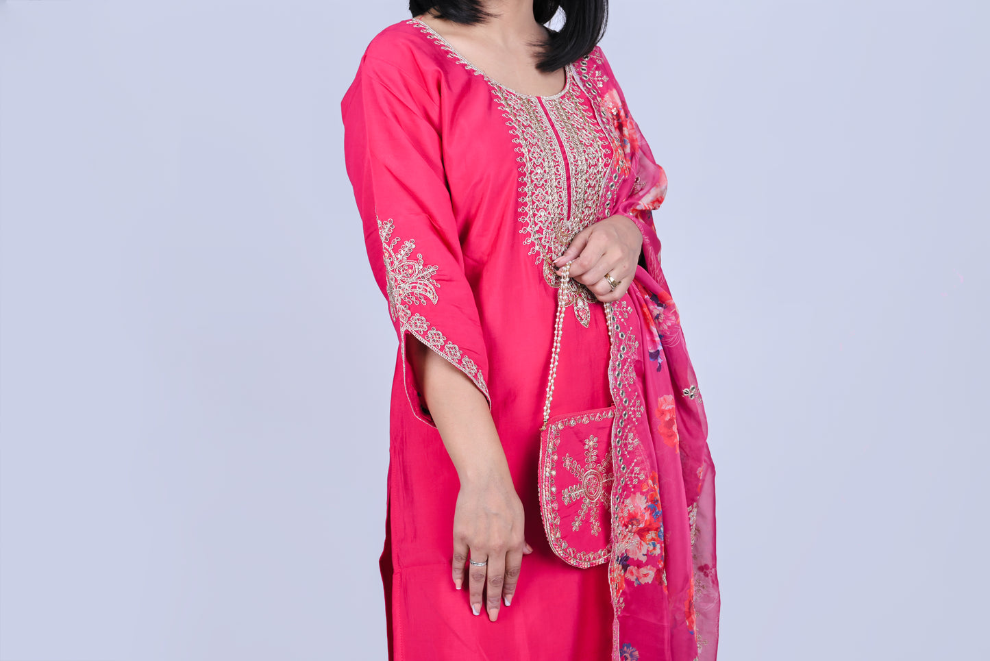 Pink embroidered kurta with pants and dupatta