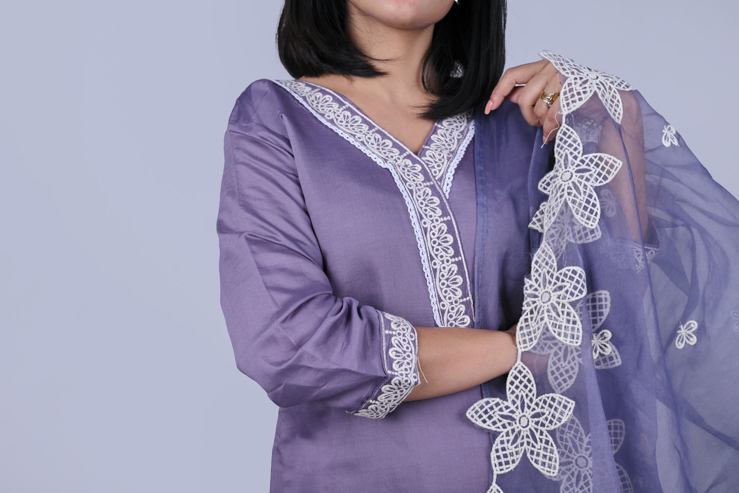 Lilac cotton kurta with pants and dupatta