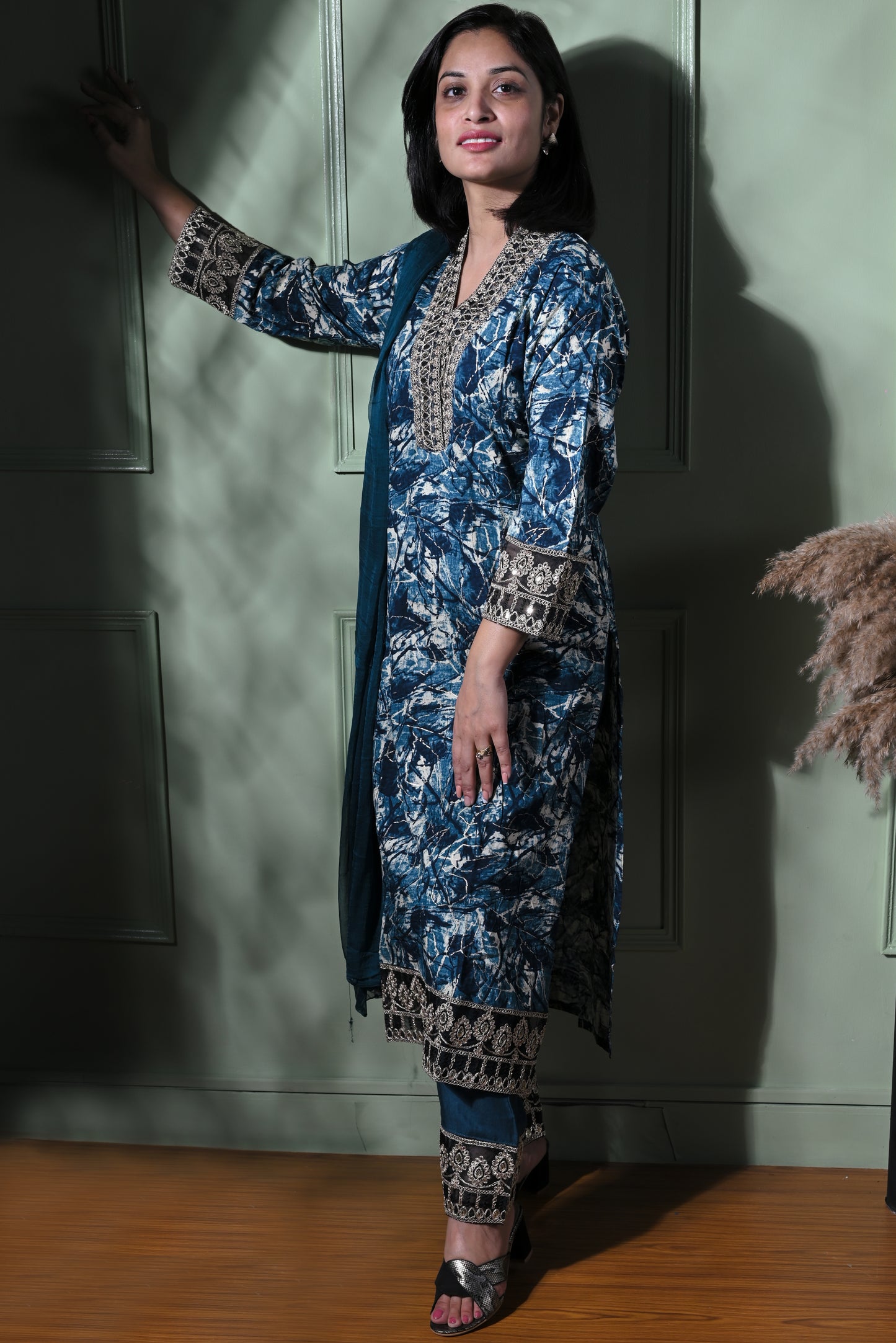 Printed kurta with pants and dupatta