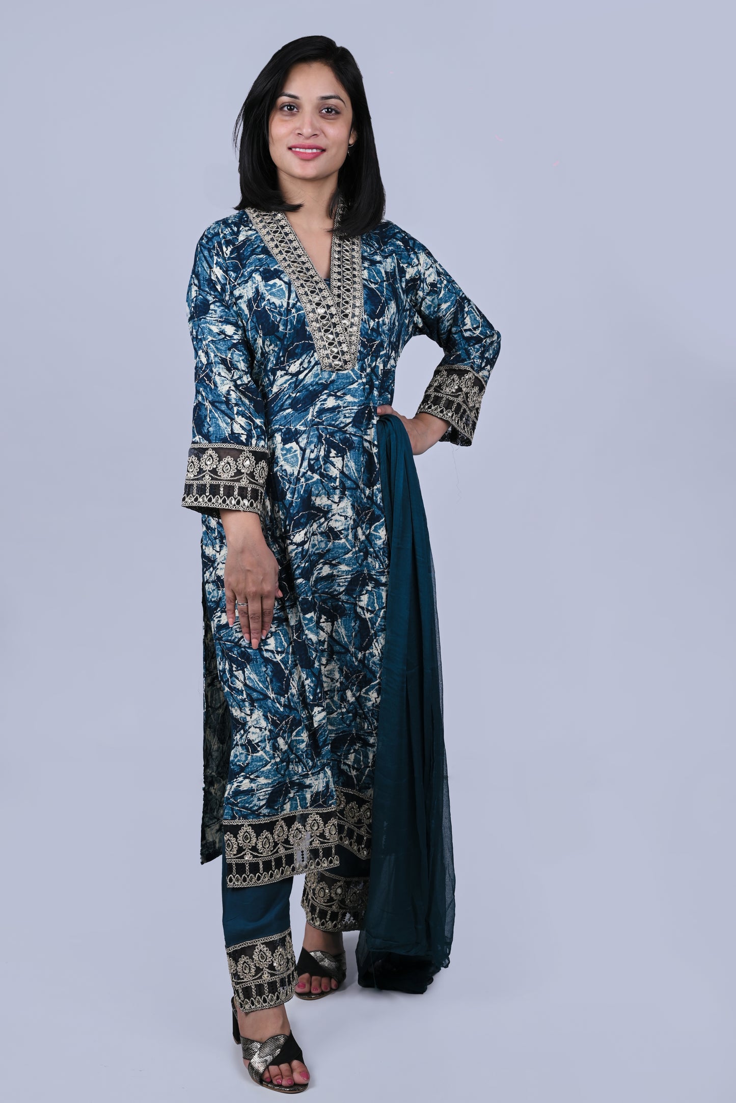 Printed kurta with pants and dupatta