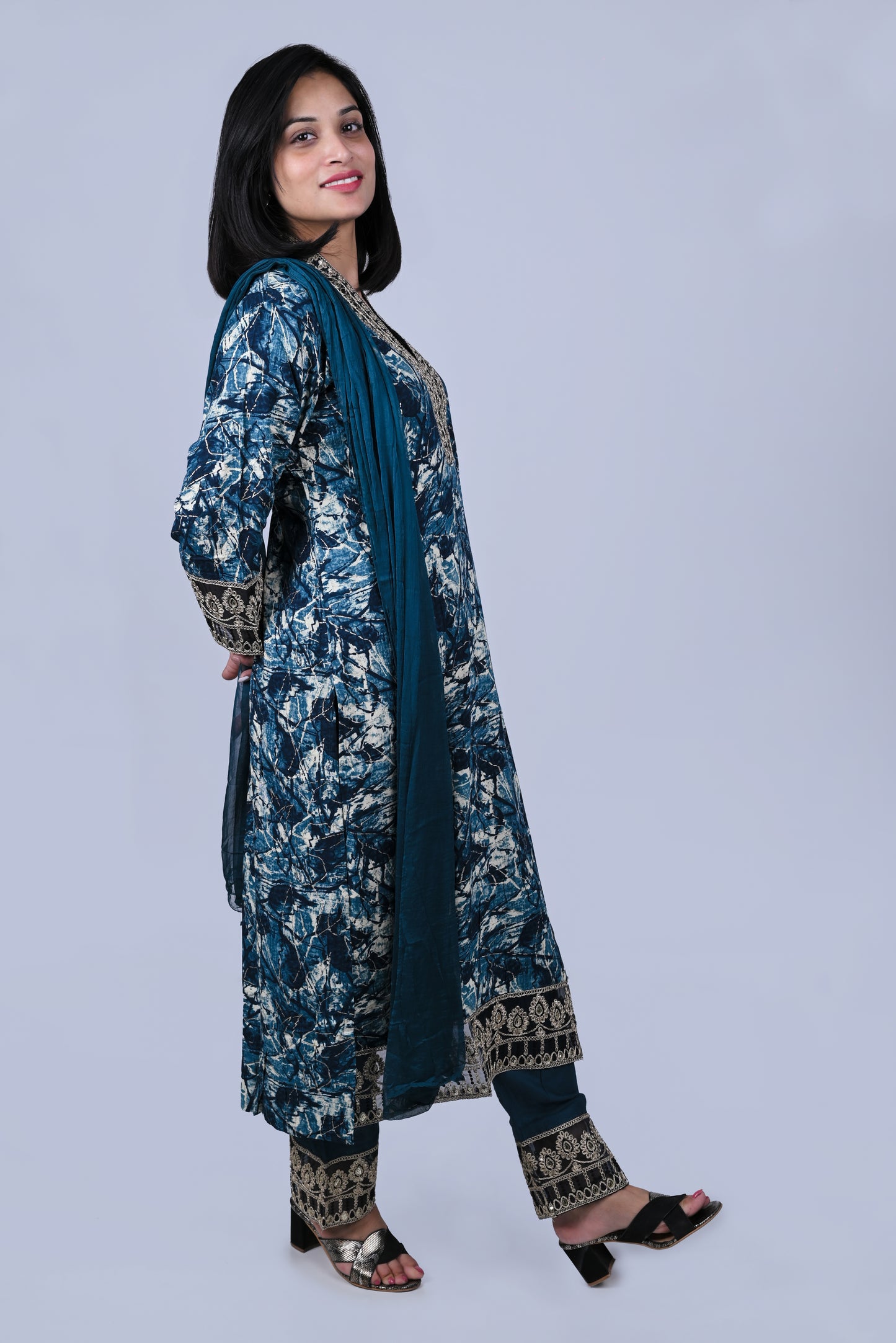 Printed kurta with pants and dupatta
