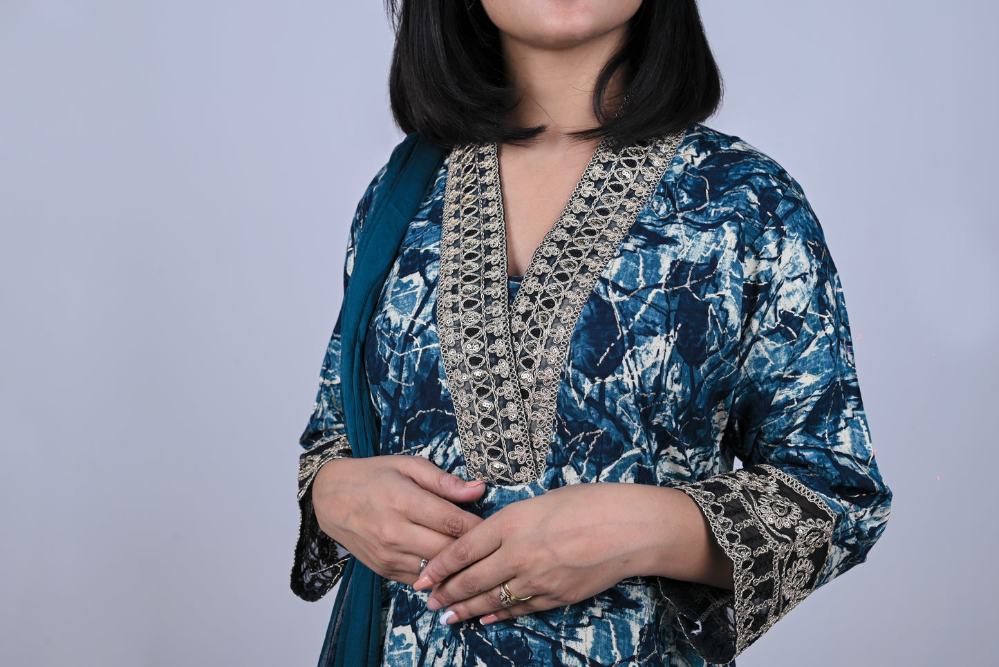 Printed kurta with pants and dupatta