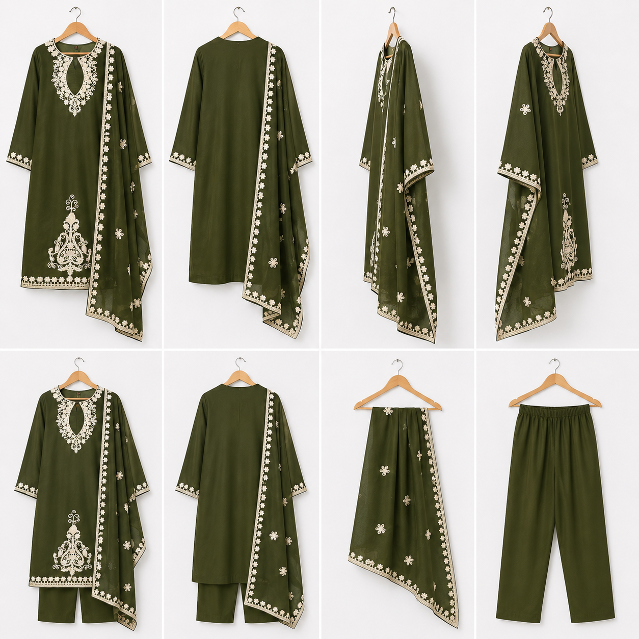 Deep Olive Green Embroidered kurta Set