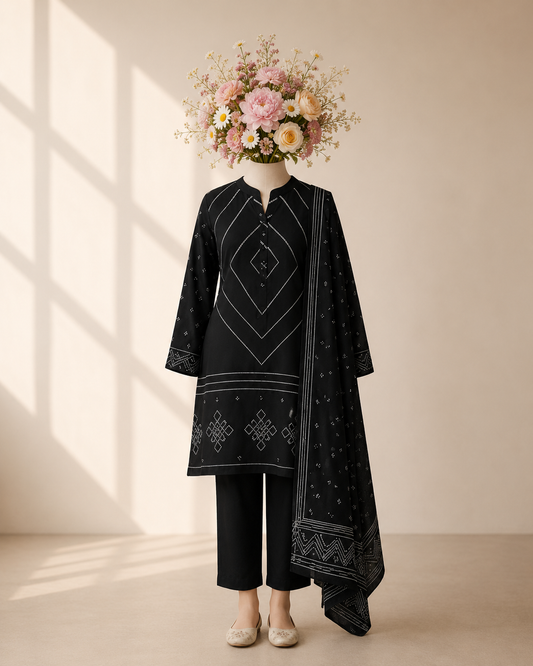 Black Geometric Printed kurta Set
