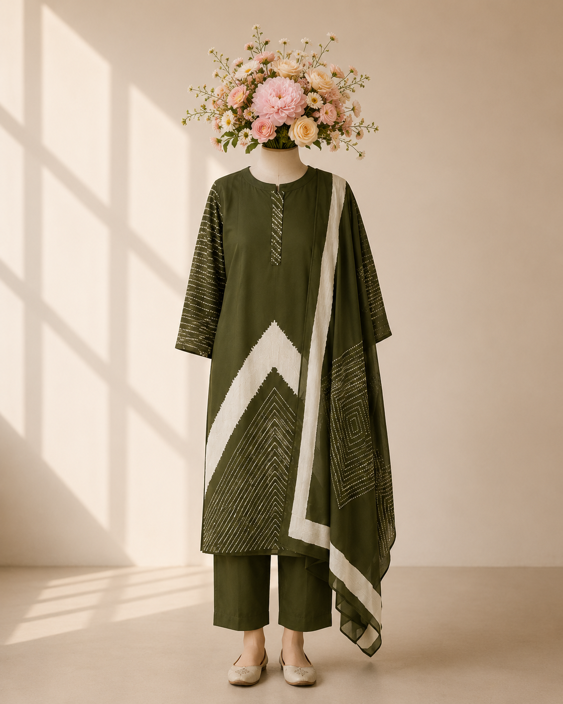 Olive Green Tie-Dye Shibori kurta Set