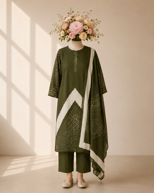 Olive Green Tie-Dye Shibori kurta Set