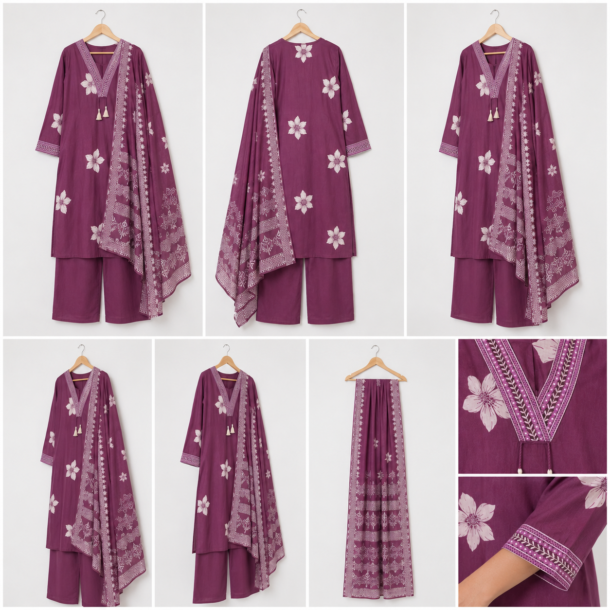 Mauve Purple Floral Printed Suit Set